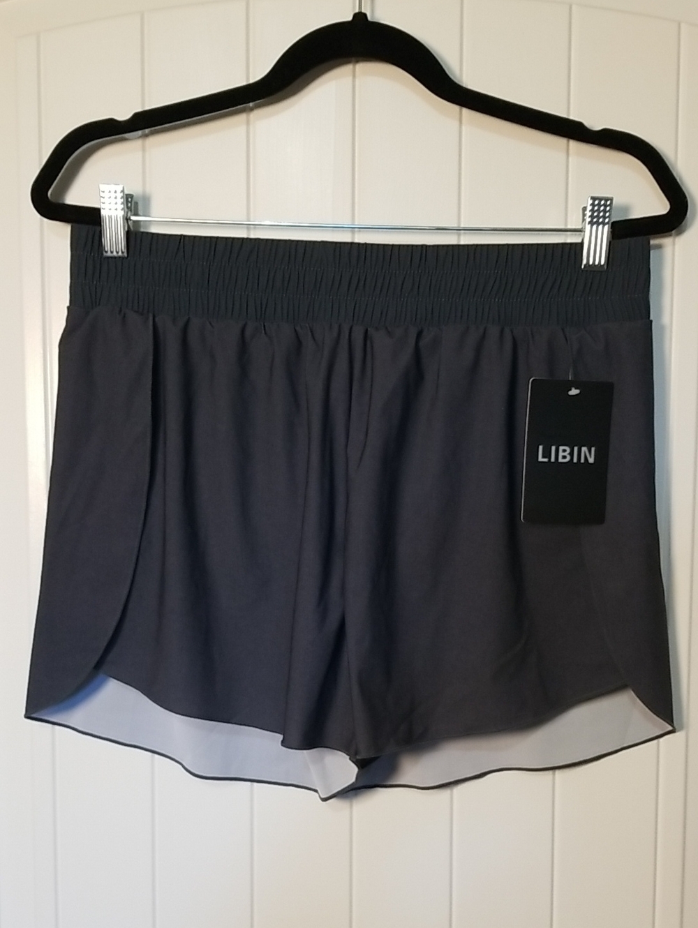 New Libin Charcoal Elastic Waist Flowy Athletic Shorts With Pocket Shorts L NWT